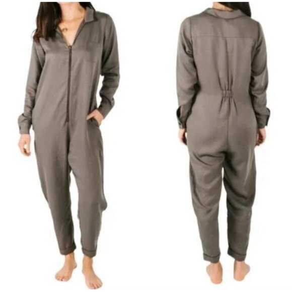 Smash + Tess Jumpsuit Womens S Gray Zip Coveralls Comfy Loungewear Tencel - Picture 1 of 12